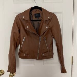 Miss London Moto Bomber Jacket | Camel/Tan Size Small | Adorable Parisian Casual